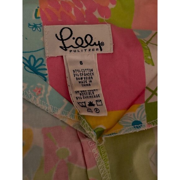 Lilly Pulitzer Vtg Shift Sheath Dress Sz 6 Patchwork Floral Shirt Dress Feminine - Picture 5 of 5